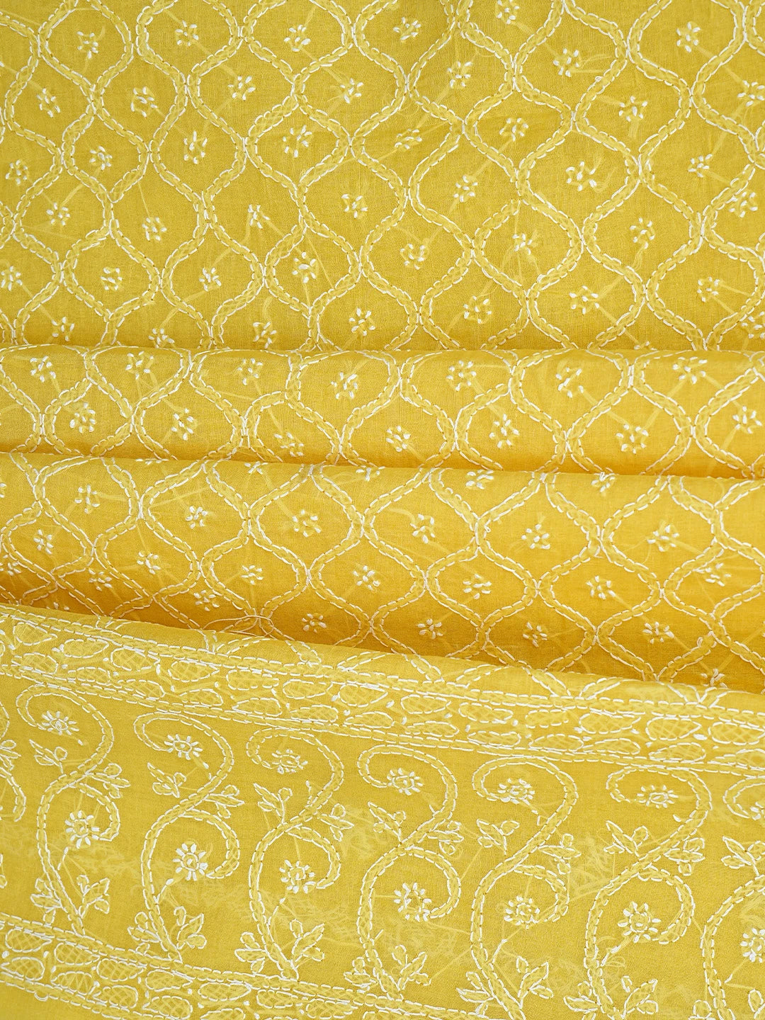 Ada Hand Embroidered Yellow Cotton Lucknowi Chikankari Unstitched Suit Piece 01A887927