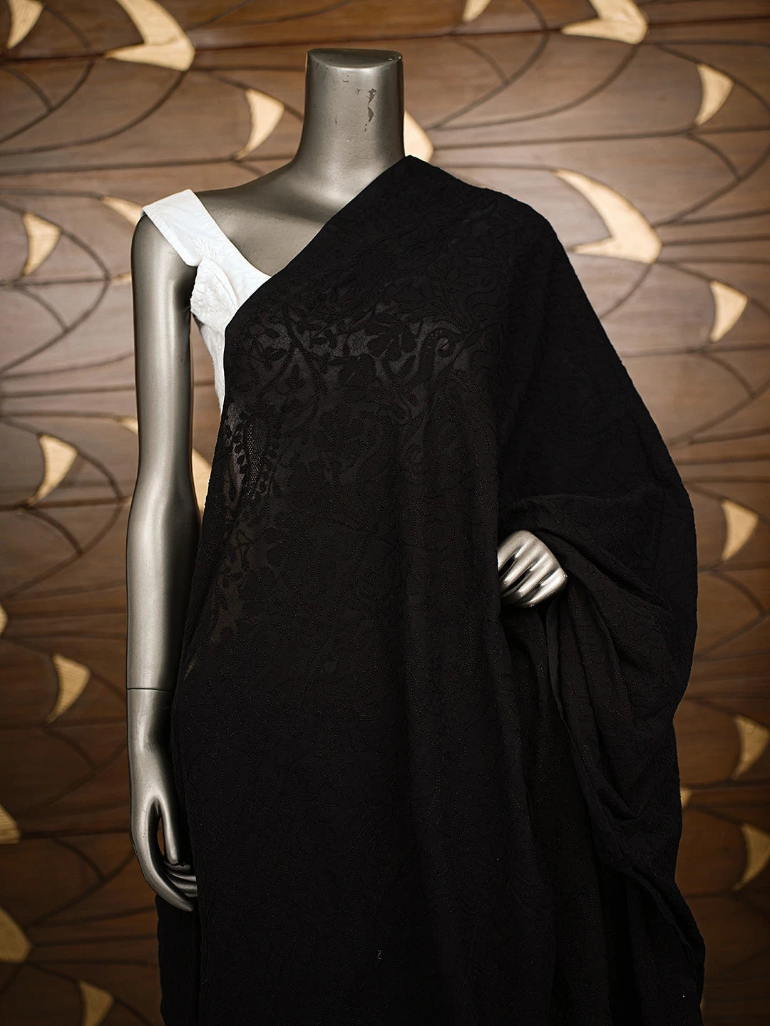 Ada Hand Embroidered Black Cotton Lucknowi Chikankari Dupatta A45680