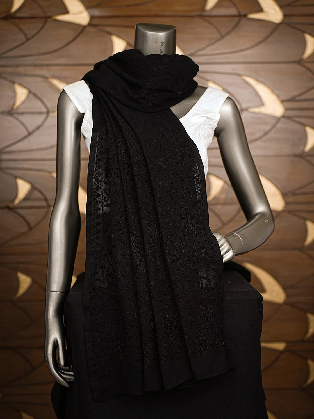Ada Hand Embroidered Black Cotton Lucknowi Chikankari Dupatta A45680