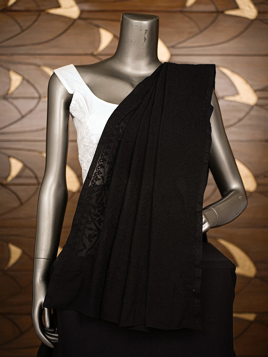 Ada Hand Embroidered Black Cotton Lucknowi Chikankari Dupatta A45680