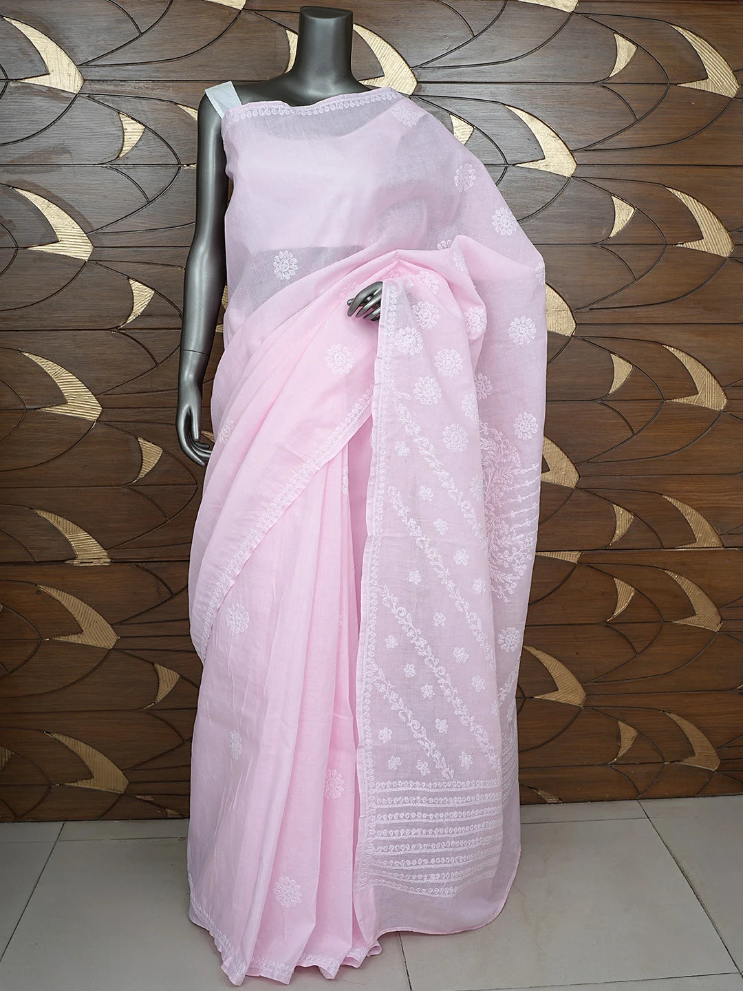 Ada Hand Embroidered Pink Cotton Lucknowi Chikankari Saree and Blouse 01A866195