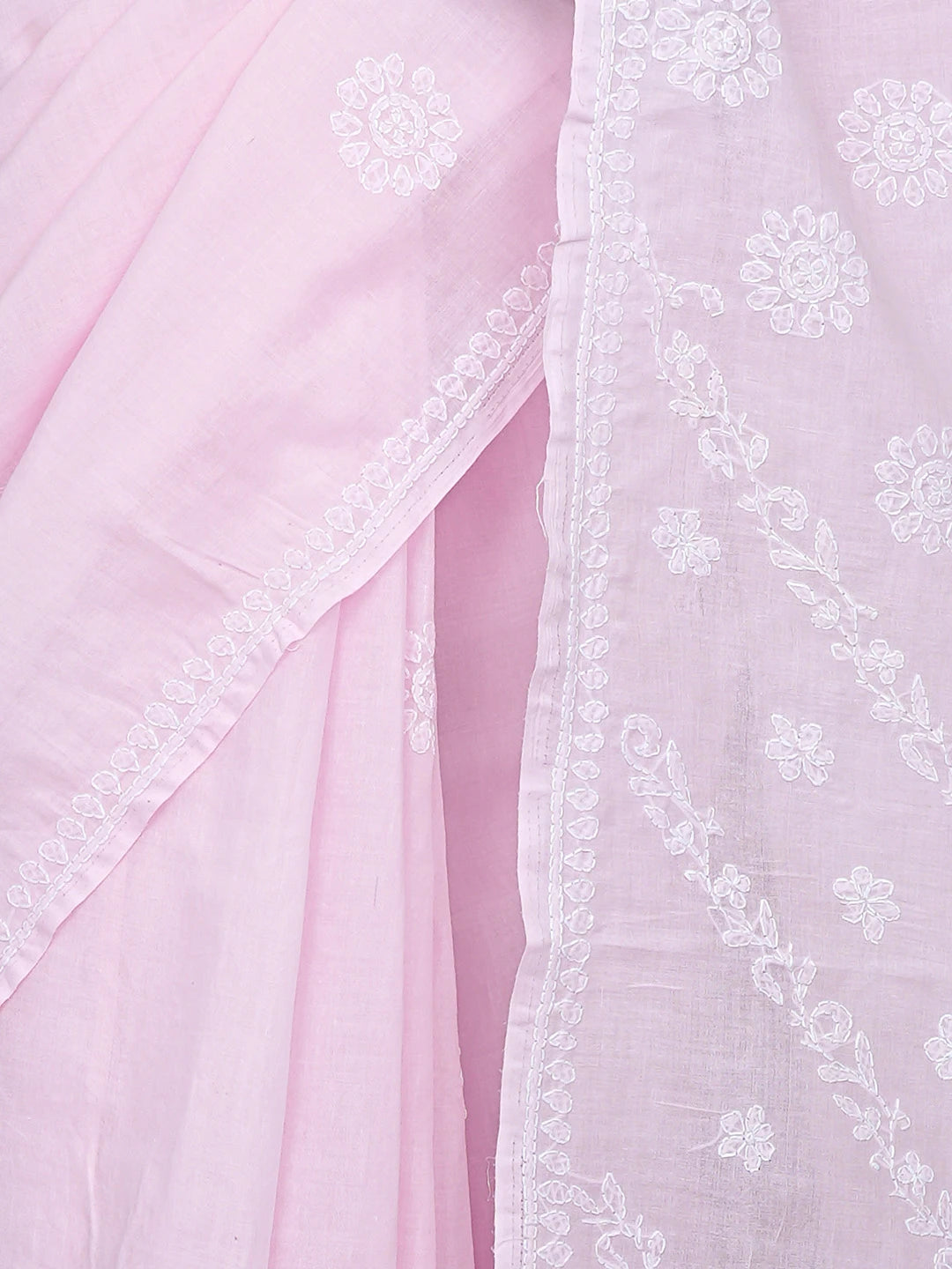 Ada Hand Embroidered Pink Cotton Lucknowi Chikankari Saree and Blouse 01A866195