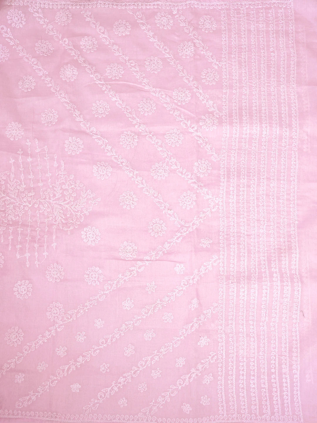 Ada Hand Embroidered Pink Cotton Lucknowi Chikankari Saree and Blouse 01A866195