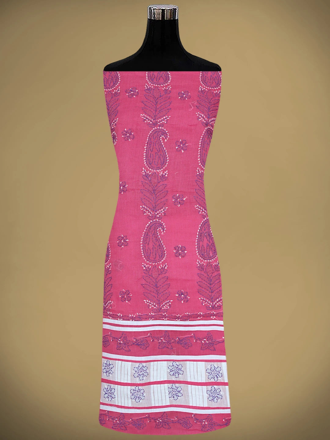 Ada Hand Embroidered Magenta Cotton Lucknowi Chikankari Unstitched Suit Piece with Chiffon Dupatta 01A882743