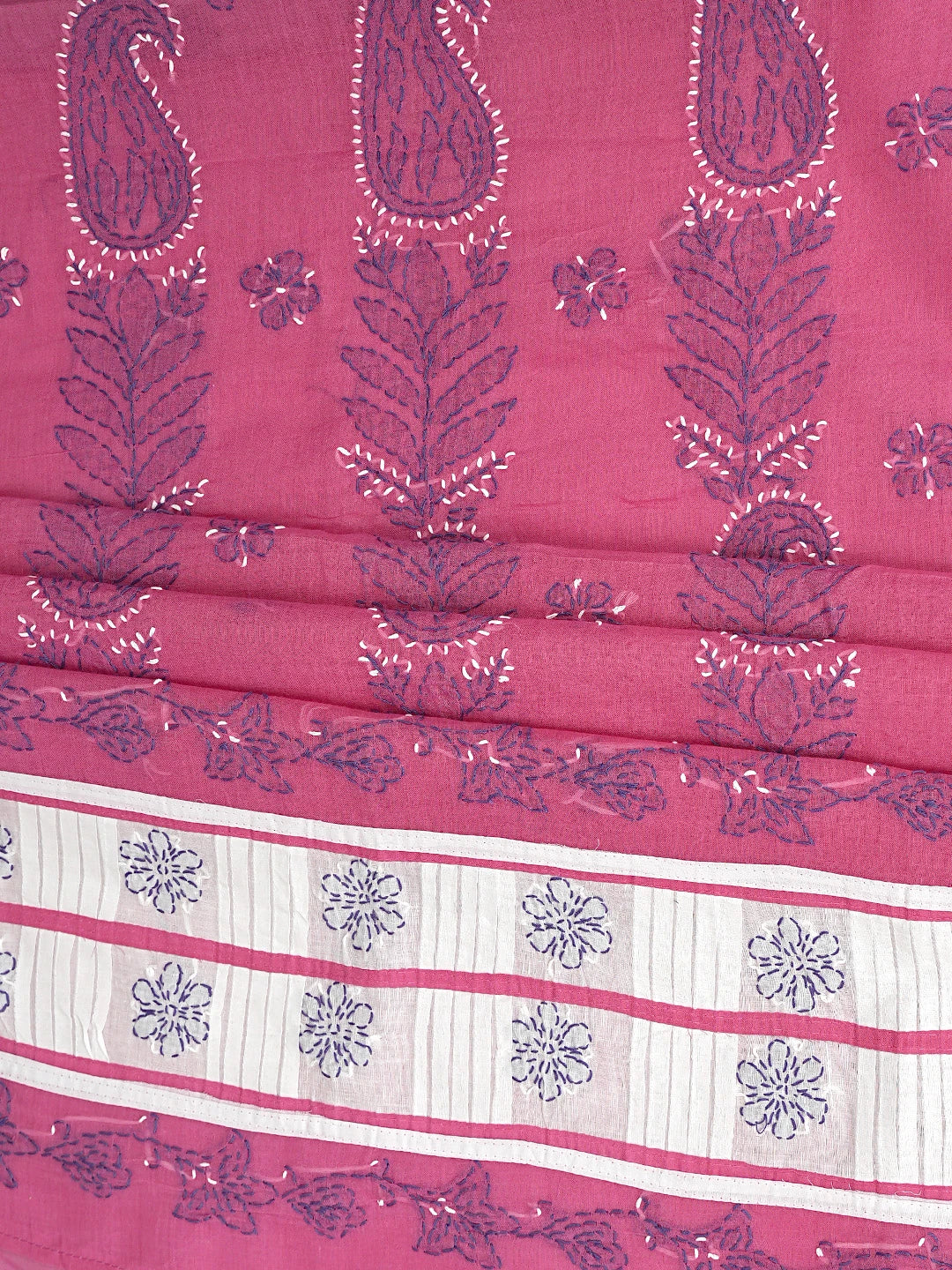 Ada Hand Embroidered Magenta Cotton Lucknowi Chikankari Unstitched Suit Piece with Chiffon Dupatta 01A882743