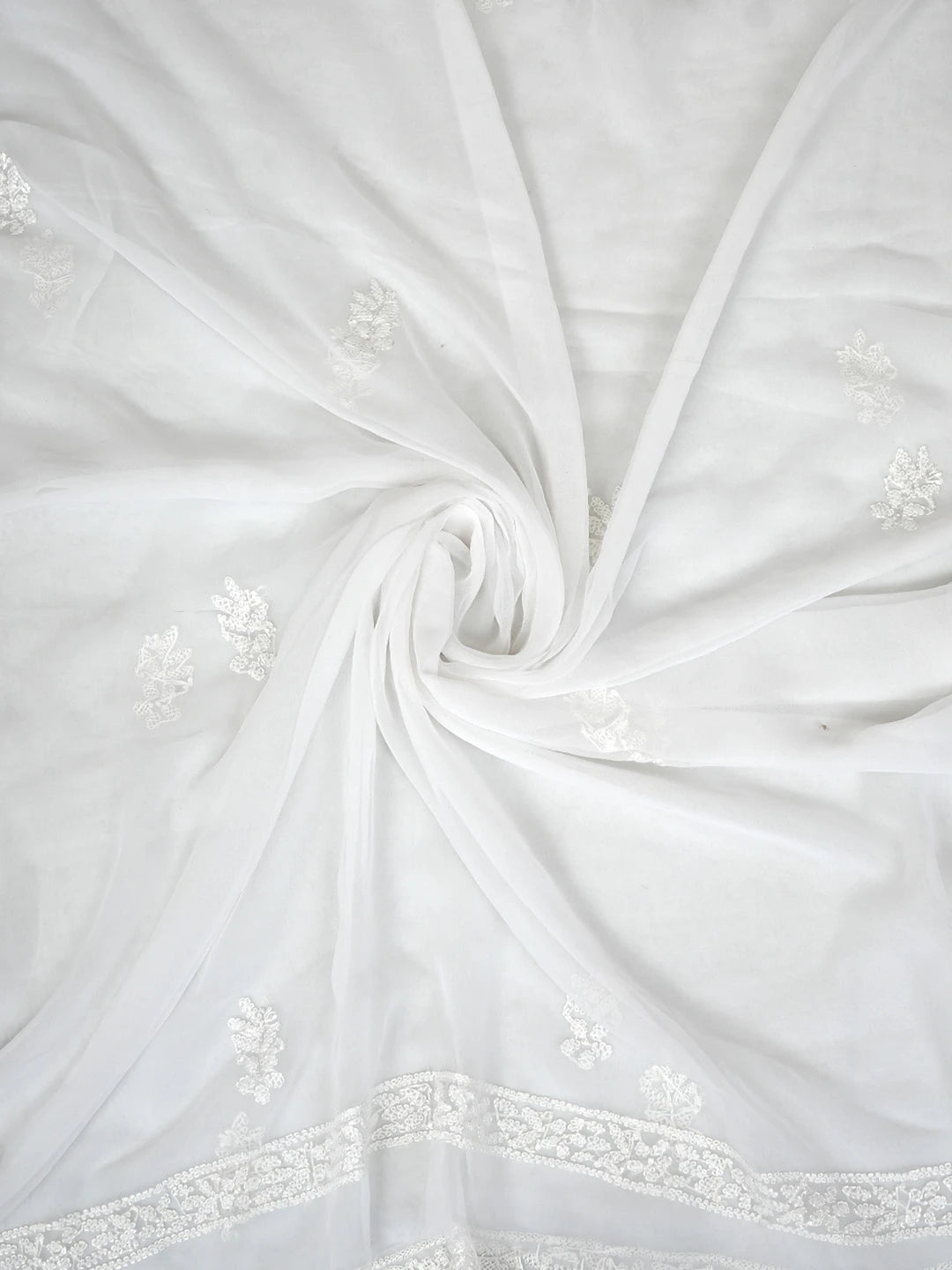 Ada Hand Embroidered White Georgette Lucknowi Chikankari Unstitched Suit Piece 01A878928