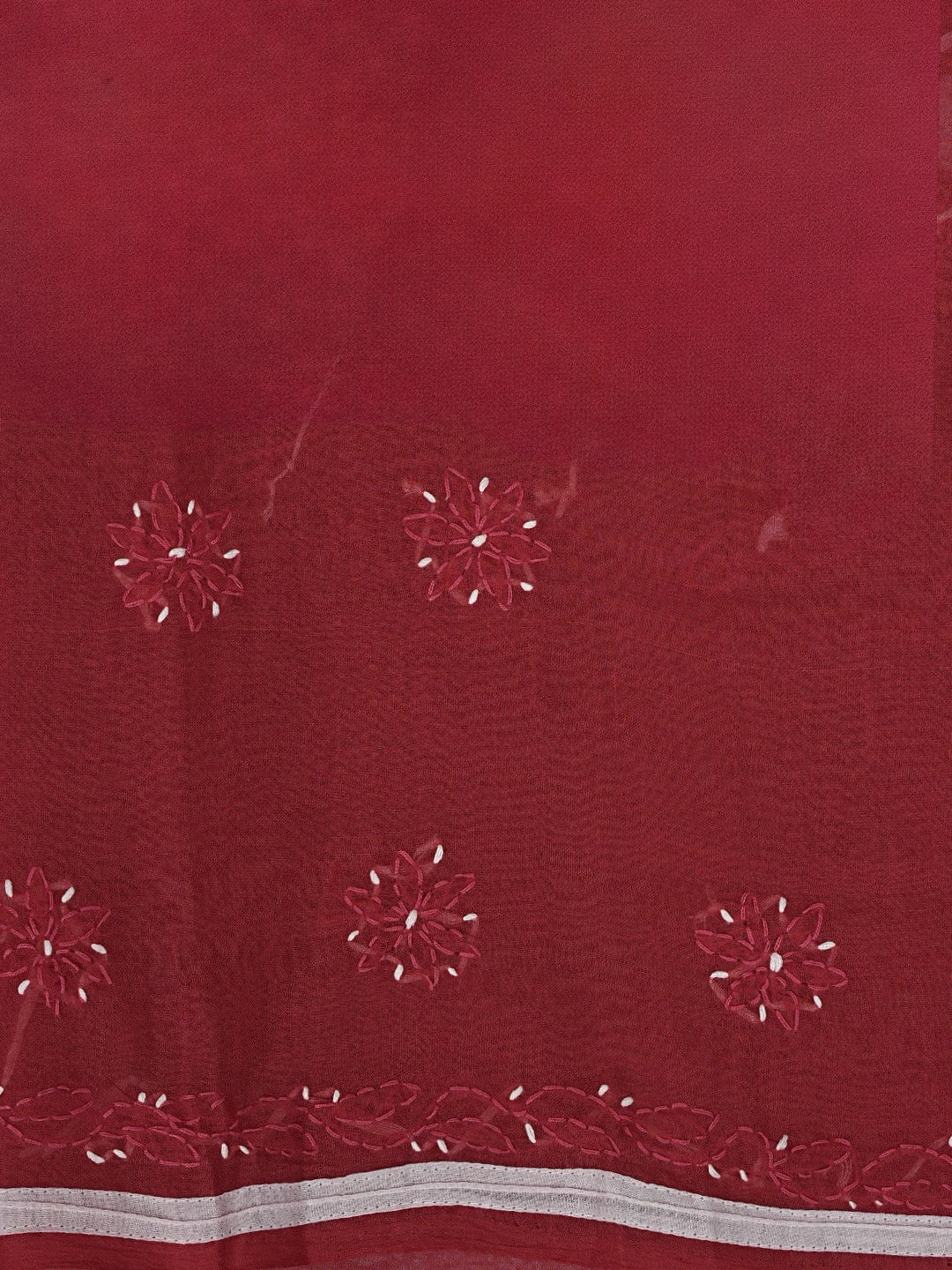 Ada Hand Embroidered Red Cotton Lucknowi Chikankari Unstitched Suit Piece with Chiffon Dupatta 01A882734