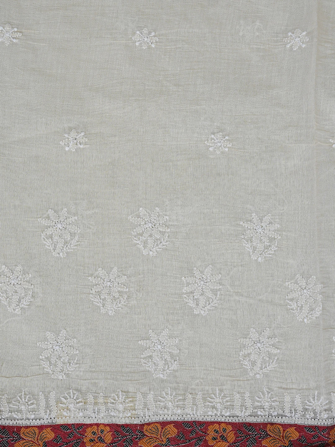 Ada Hand Embroidered White Cosmic Latte Chanderi Lucknowi Chikankari Saree With Blouse 01A879450