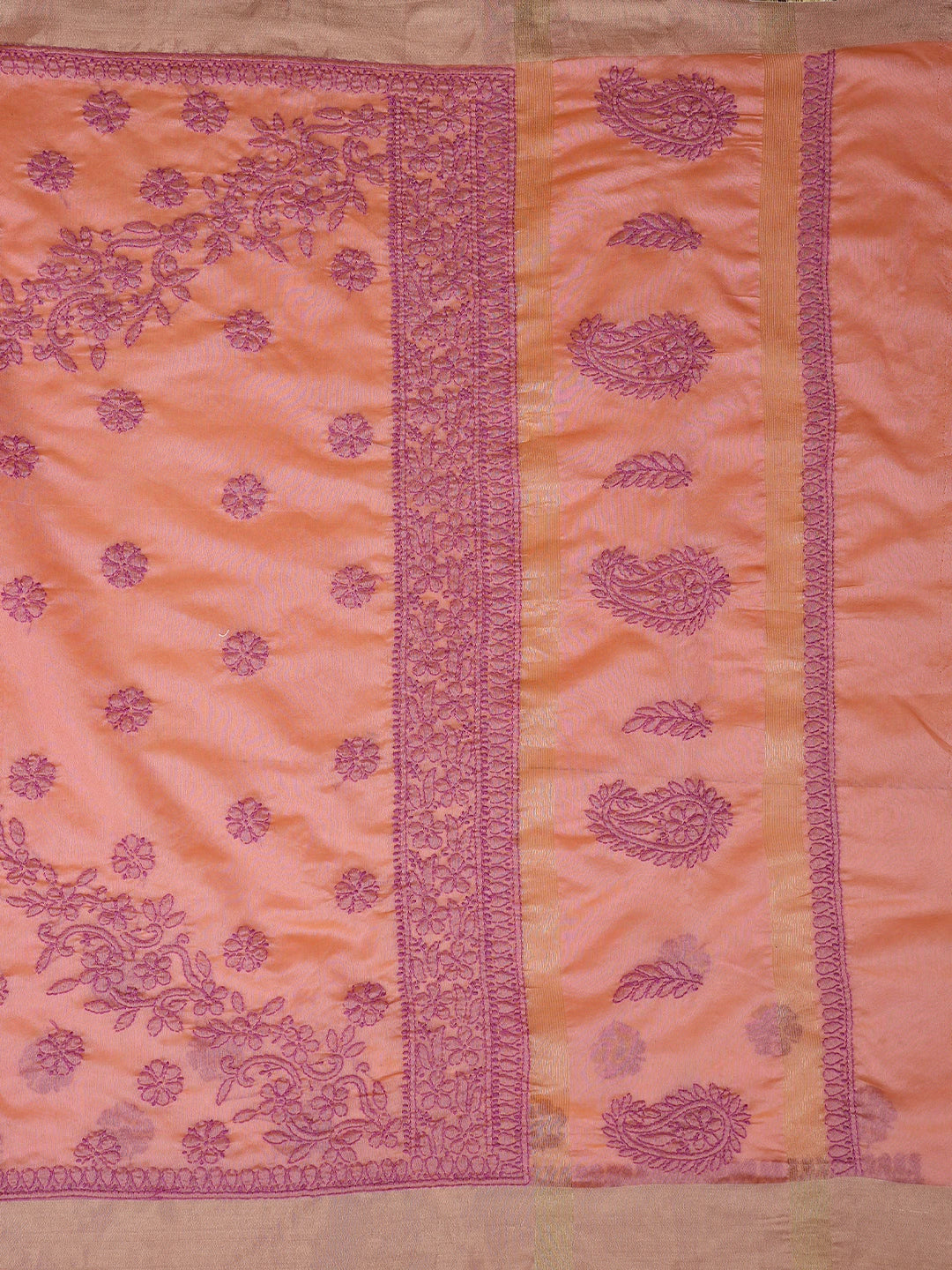 Ada Hand Embroidered Dusty Pink Chanderi Lucknowi Chikankari Saree With Blouse 01A878636