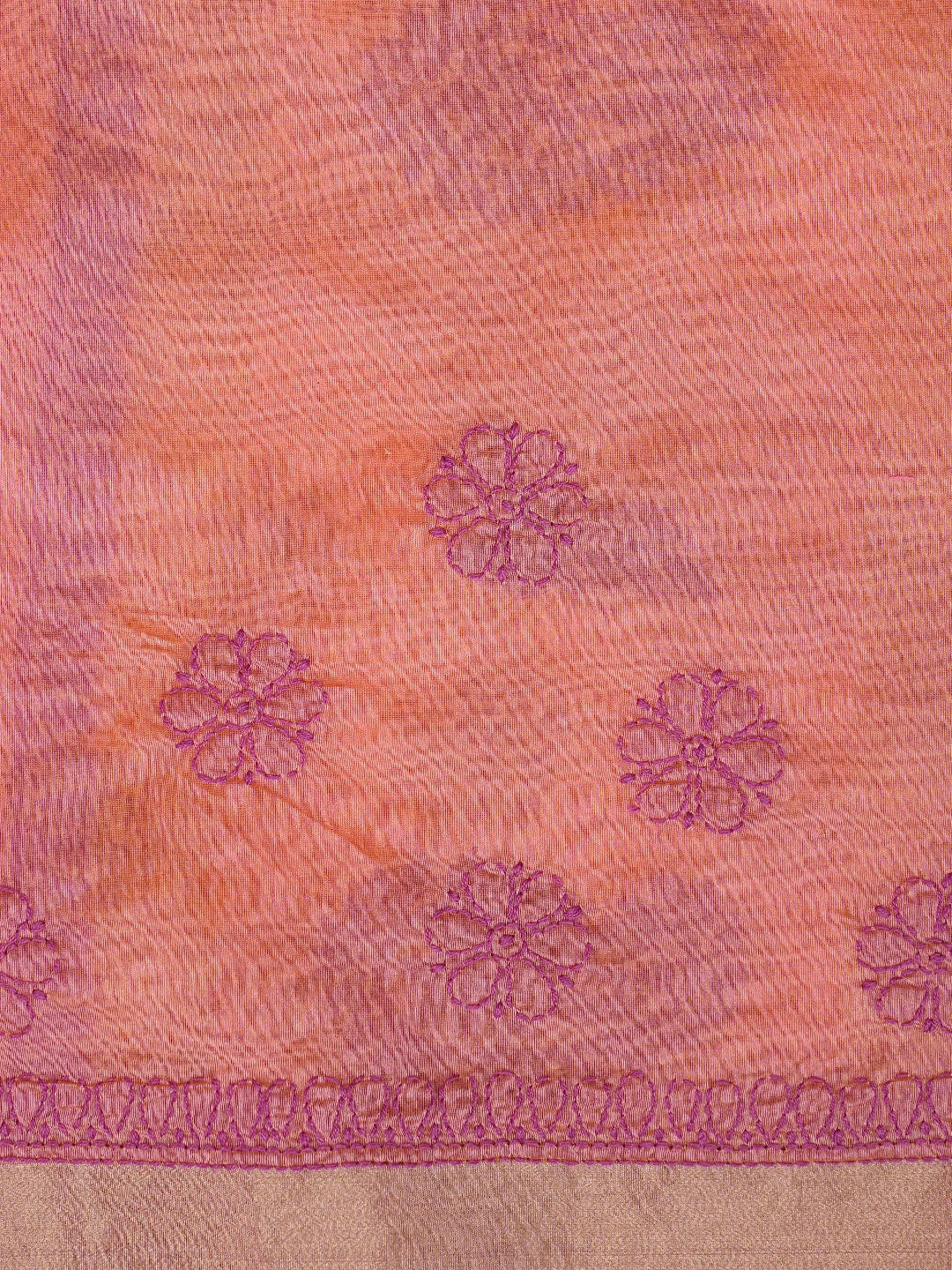 Ada Hand Embroidered Dusty Pink Chanderi Lucknowi Chikankari Saree With Blouse 01A878636