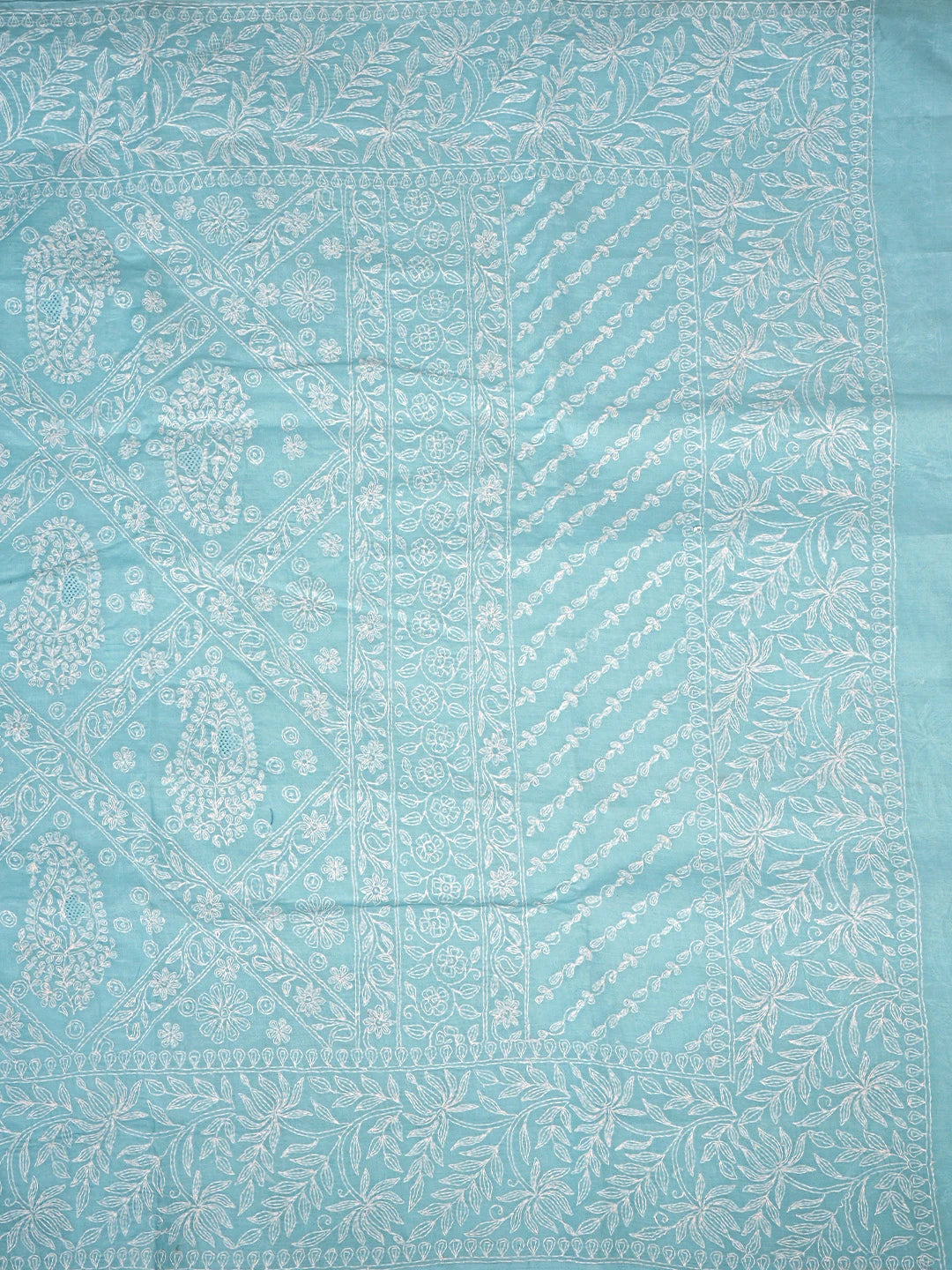 Ada Hand Embroidered Blue Cotton Lucknowi Chikankari Saree With Blouse 01A891085