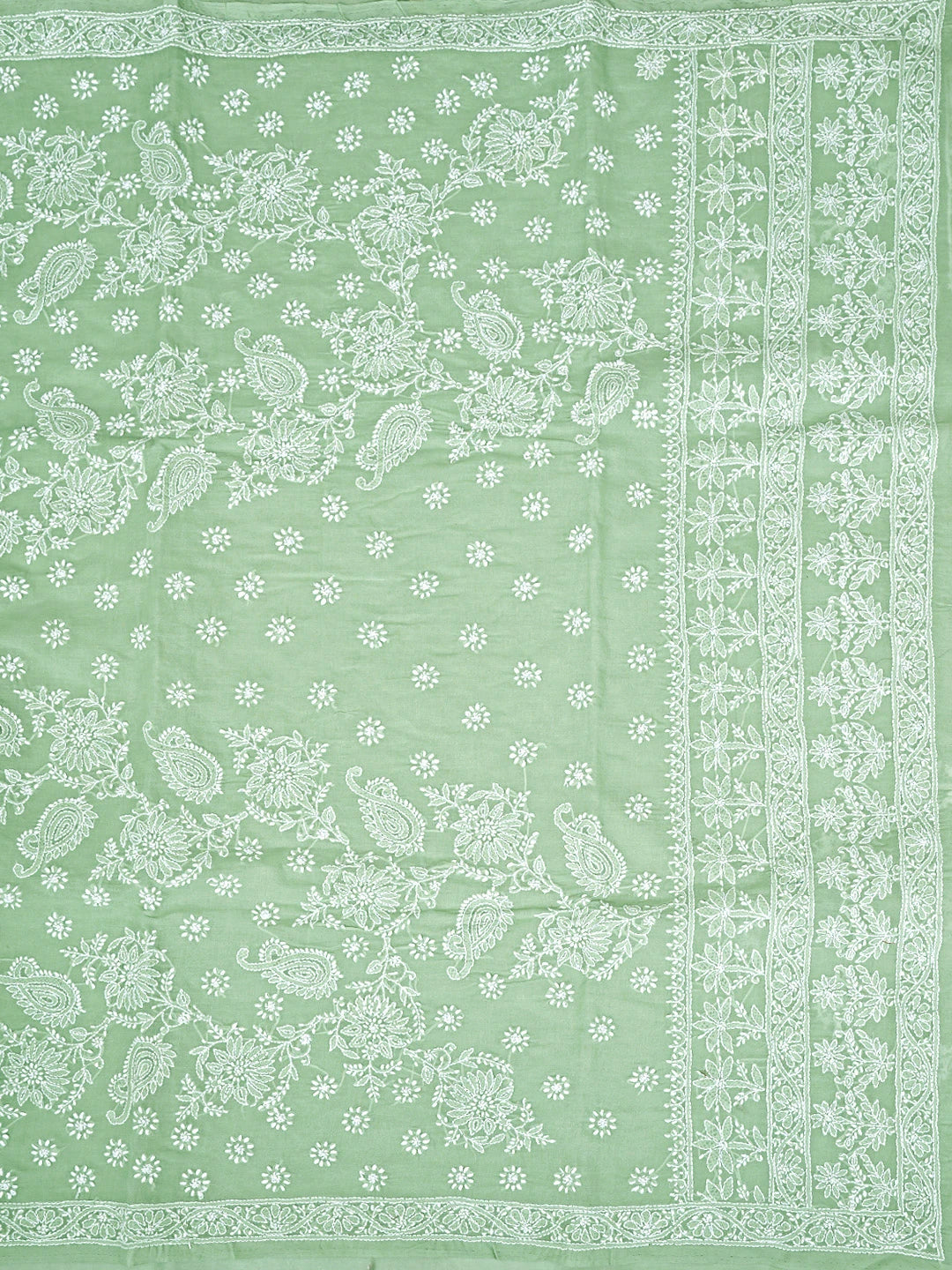 Ada Hand Embroidered Pista Green Cotton Lucknowi Chikankari Saree and Blouse 01A891040