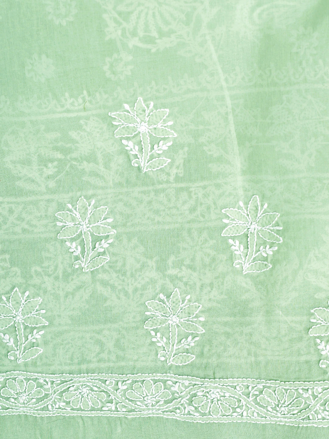 Ada Hand Embroidered Pista Green Cotton Lucknowi Chikankari Saree and Blouse 01A891040