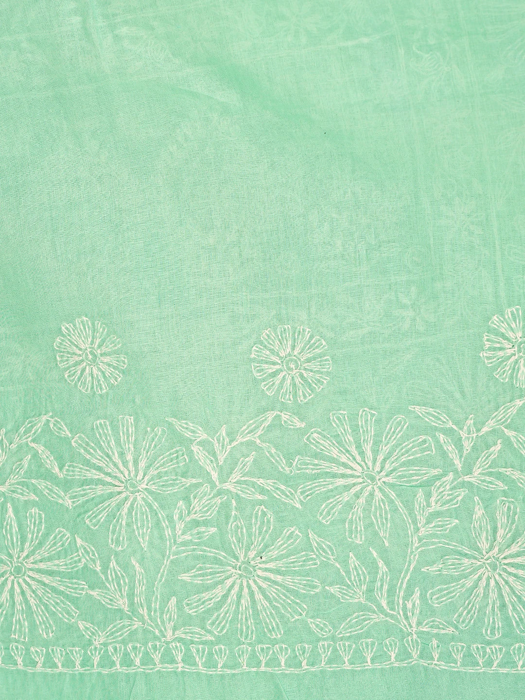 Ada Hand Embroidered Sea Green Cotton Lucknowi Chikankari Saree With Blouse 01A891100