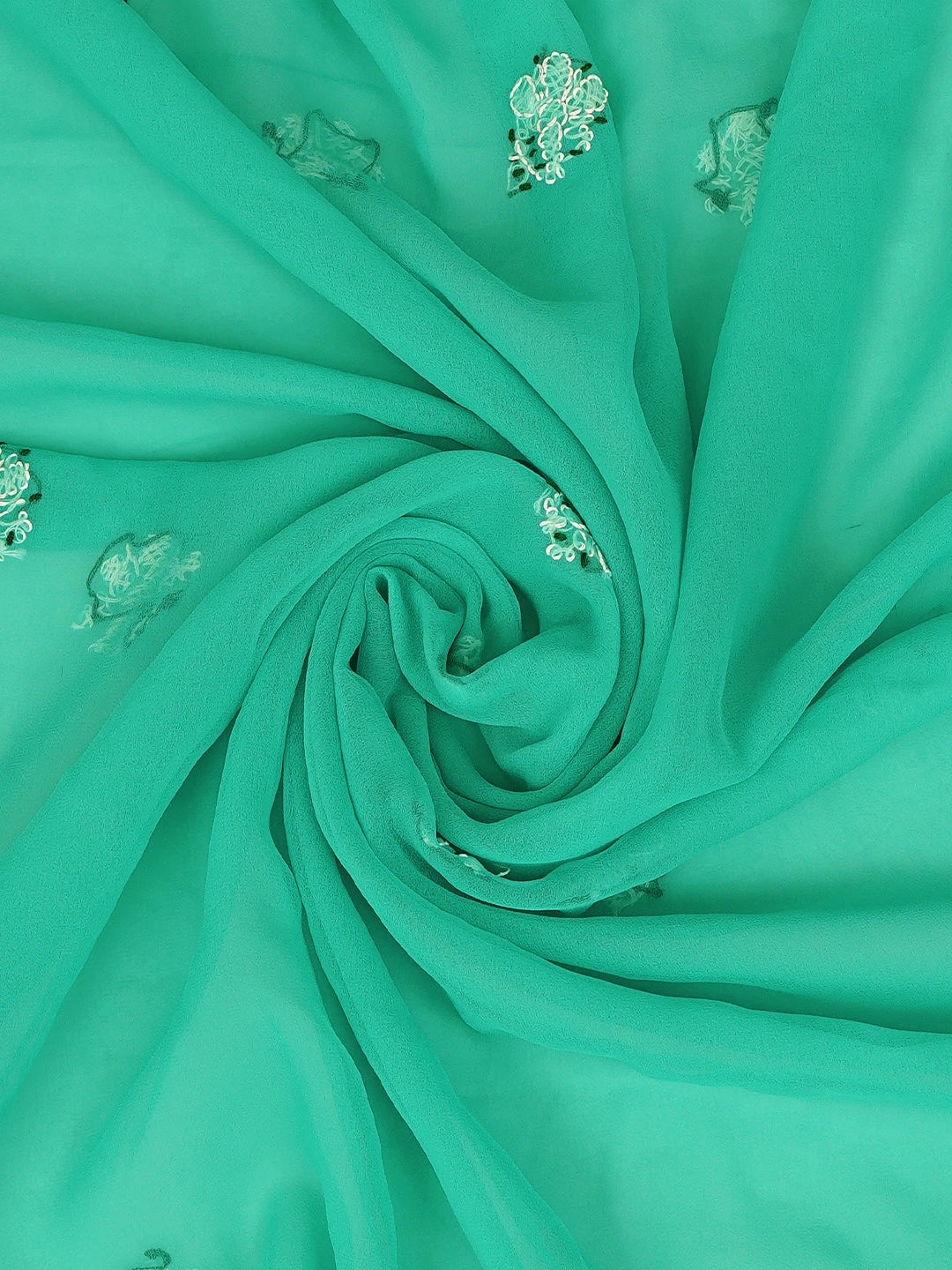 Ada Hand Embroidered Rama Green Georgette Lucknowi Chikankari Unstitched Suit Piece 01A872097