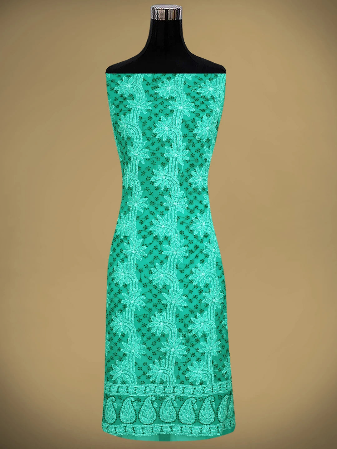 Ada Hand Embroidered Rama Green Georgette Lucknowi Chikankari Unstitched Suit Piece 01A872097