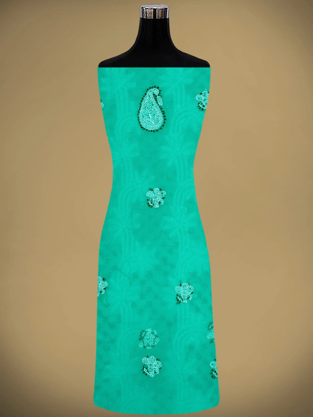 Ada Hand Embroidered Rama Green Georgette Lucknowi Chikankari Unstitched Suit Piece 01A872097