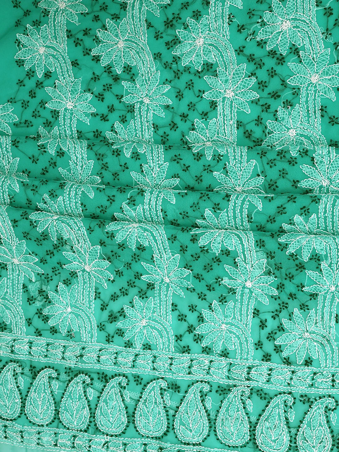 Ada Hand Embroidered Rama Green Georgette Lucknowi Chikankari Unstitched Suit Piece 01A872097