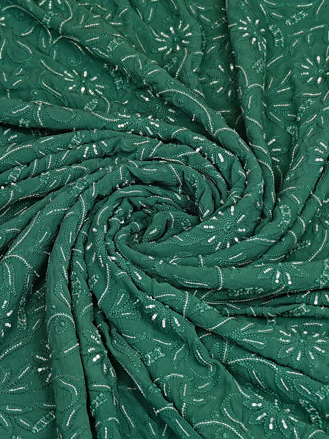 Ada Hand Embroidered Forest Green Viscose Georgette Lucknowi Chikankari Dupatta With Cutdana Work 01A626522