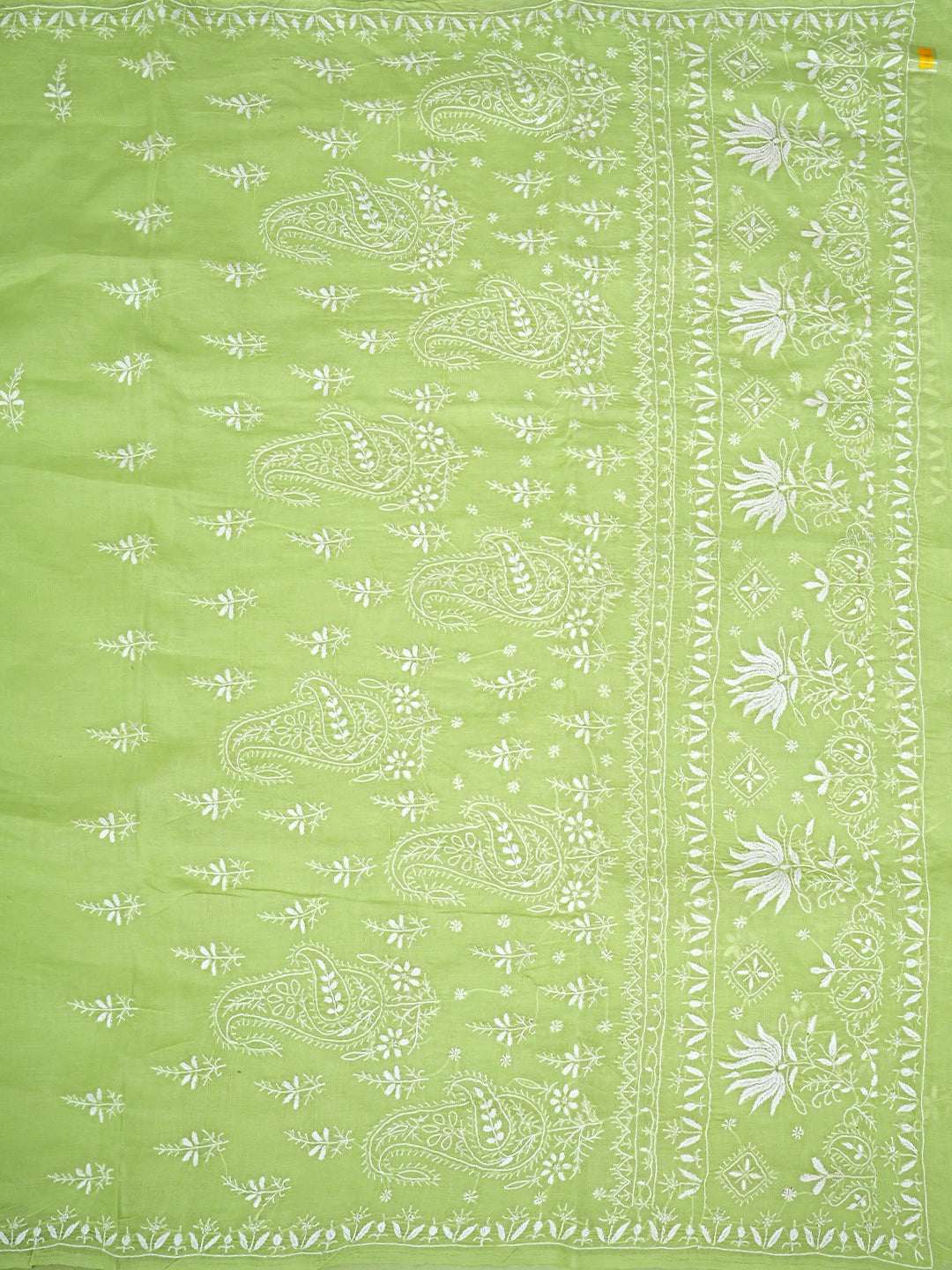 Ada Hand Embroidered Lime Green Cotton Lucknowi Chikankari Saree With Blouse 01A890896