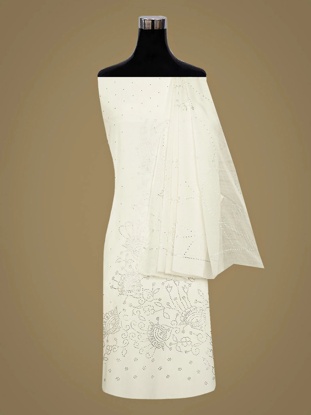 Ada Hand Embroidered Ivory Pure Georgette Lucknowi Chikankari Unstitched Kurta Dupatta Set With Mukaish Work A384906