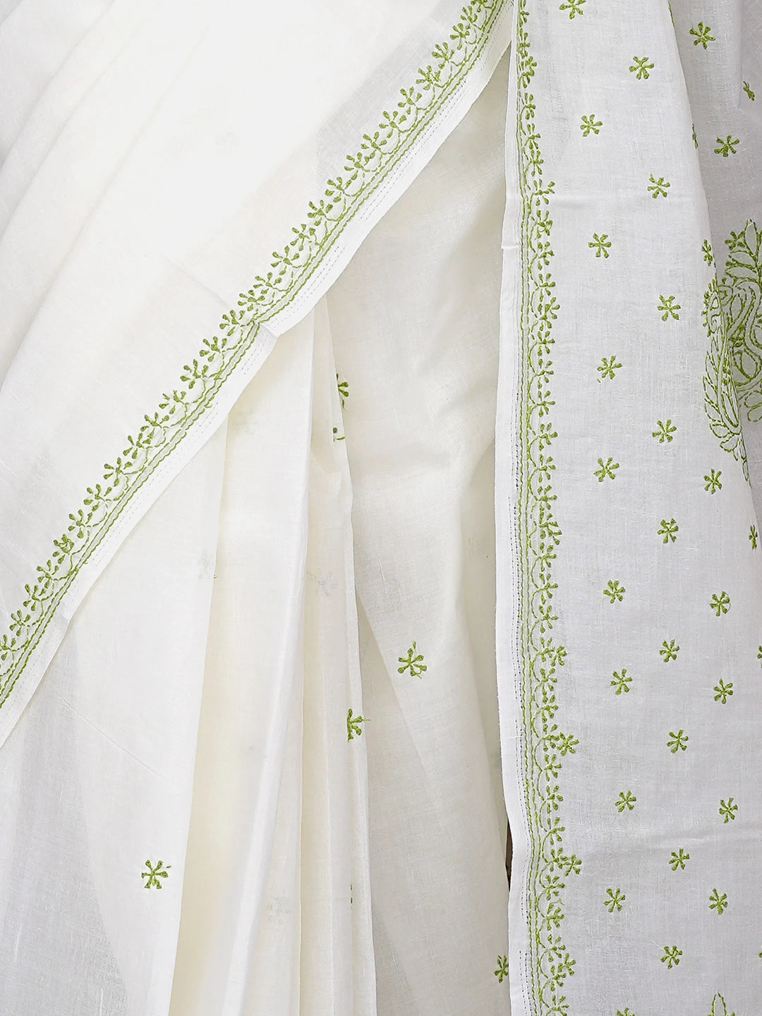 Ada Hand Embroidered Lemon Cotton Lucknowi Chikankari Saree With Blouse 01A872929