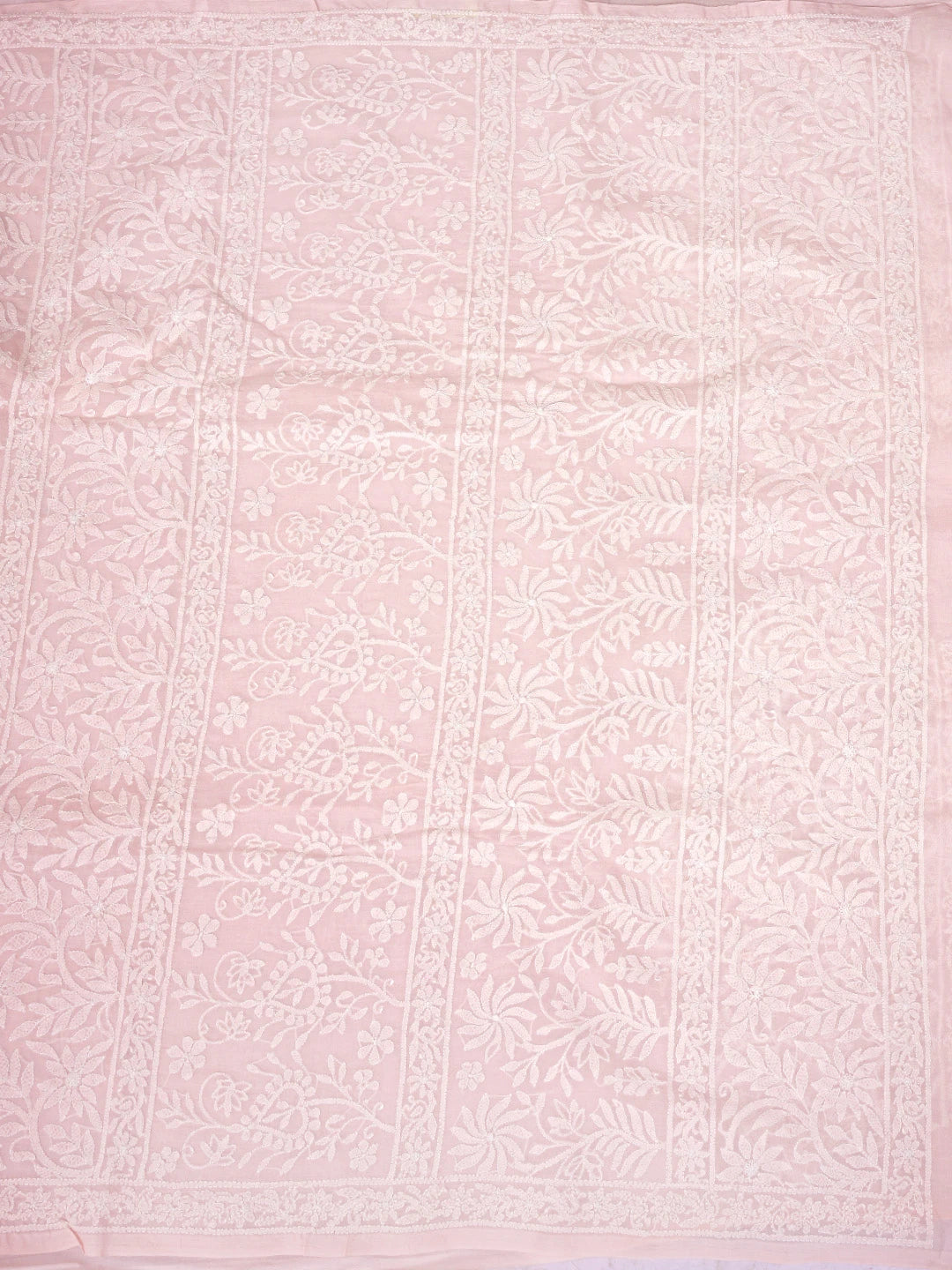 Ada Hand Embroidered Pink Cotton Lucknowi Chikankari Saree With Blouse 01A891281