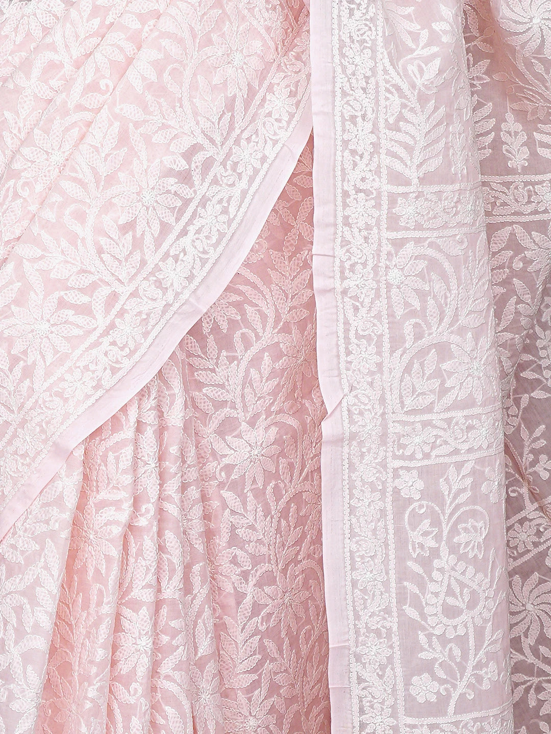 Ada Hand Embroidered Pink Cotton Lucknowi Chikankari Saree With Blouse 01A891281