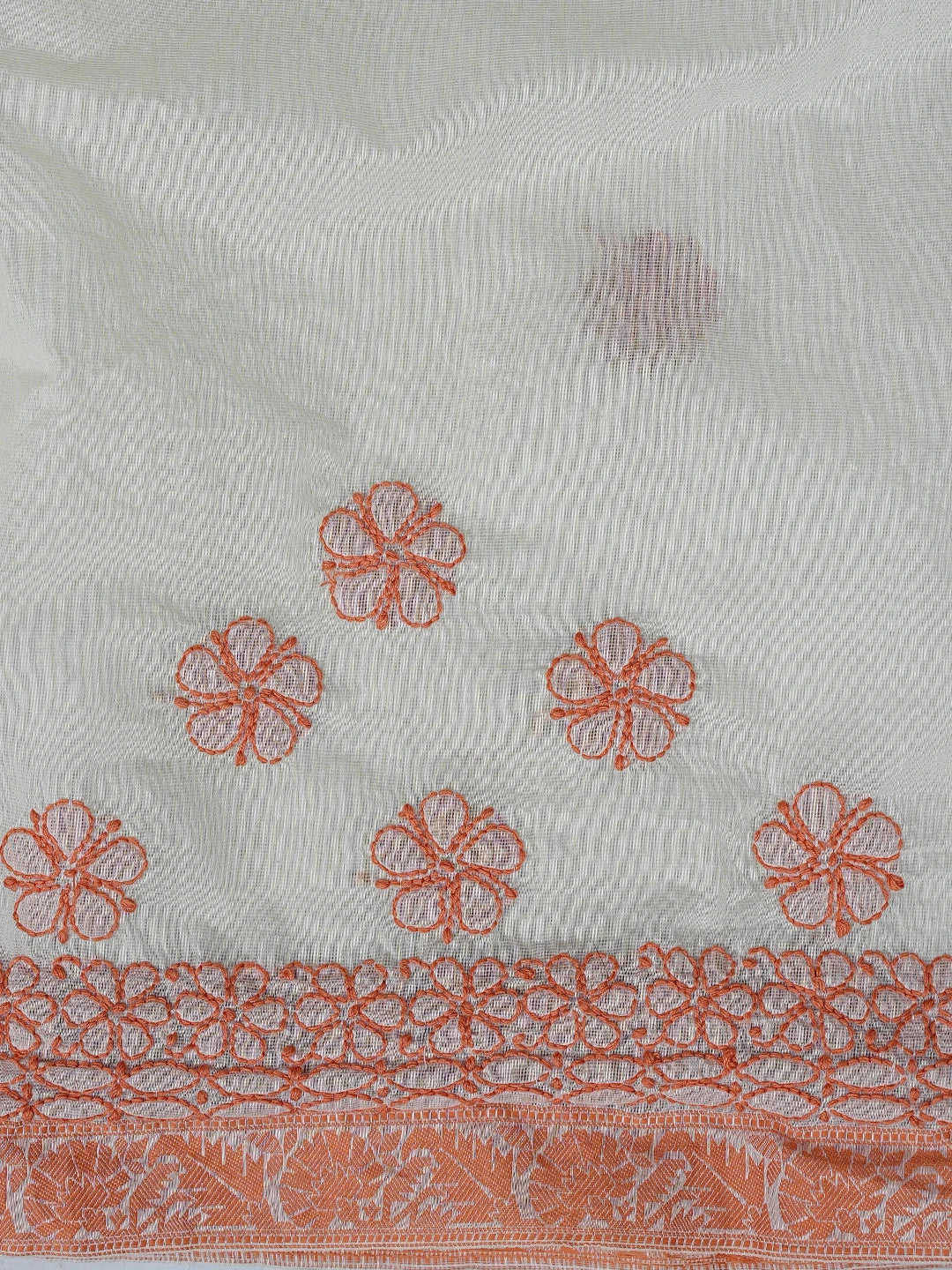 Ada Hand Embroidered Cream Chanderi Lucknowi Chikankari Saree With Blouse 01A869719