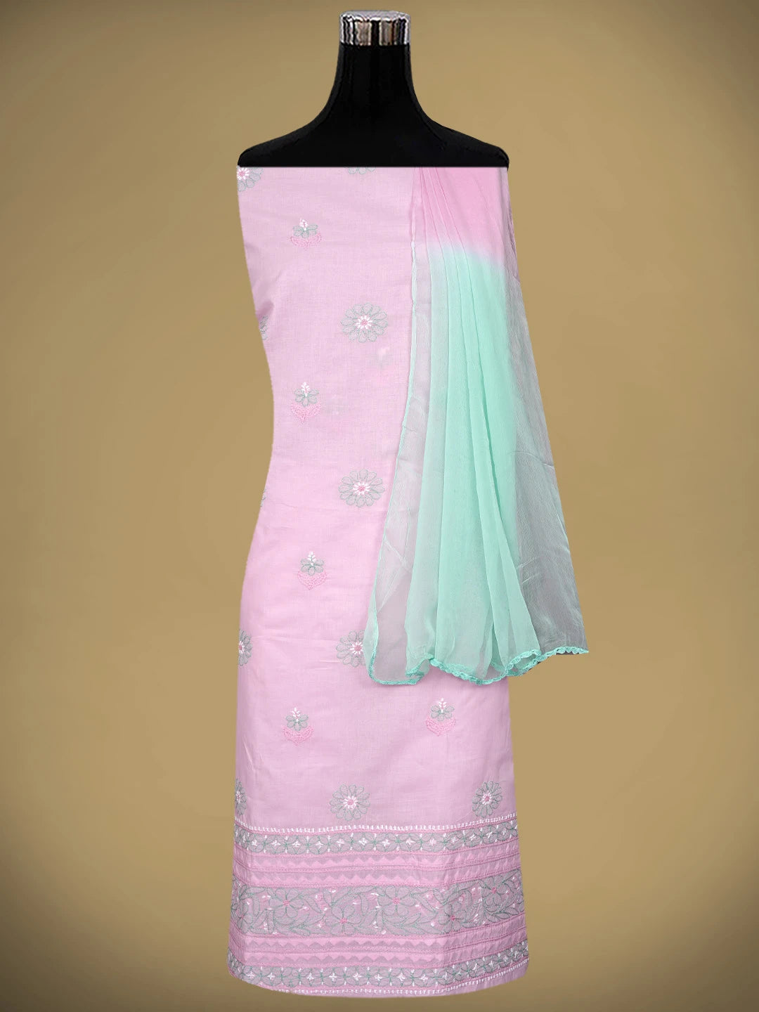 Ada Hand Embroidered Pink Cotton Lucknowi Chikankari Unstitched Suit Piece 01A879658