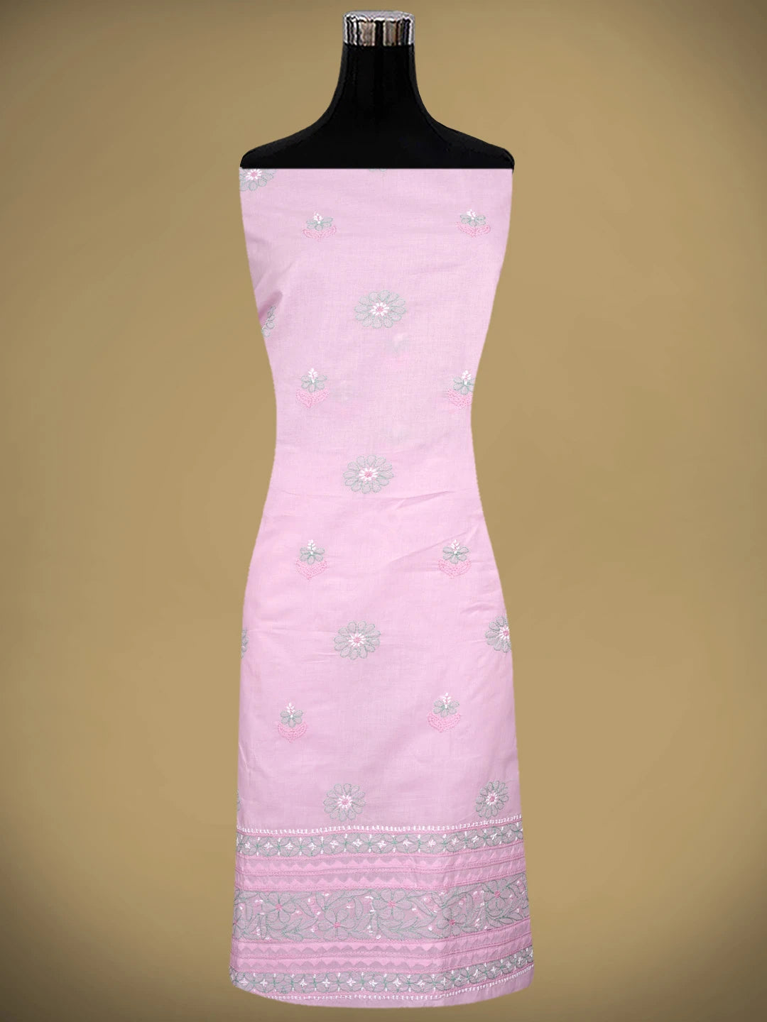 Ada Hand Embroidered Pink Cotton Lucknowi Chikankari Unstitched Suit Piece 01A879658