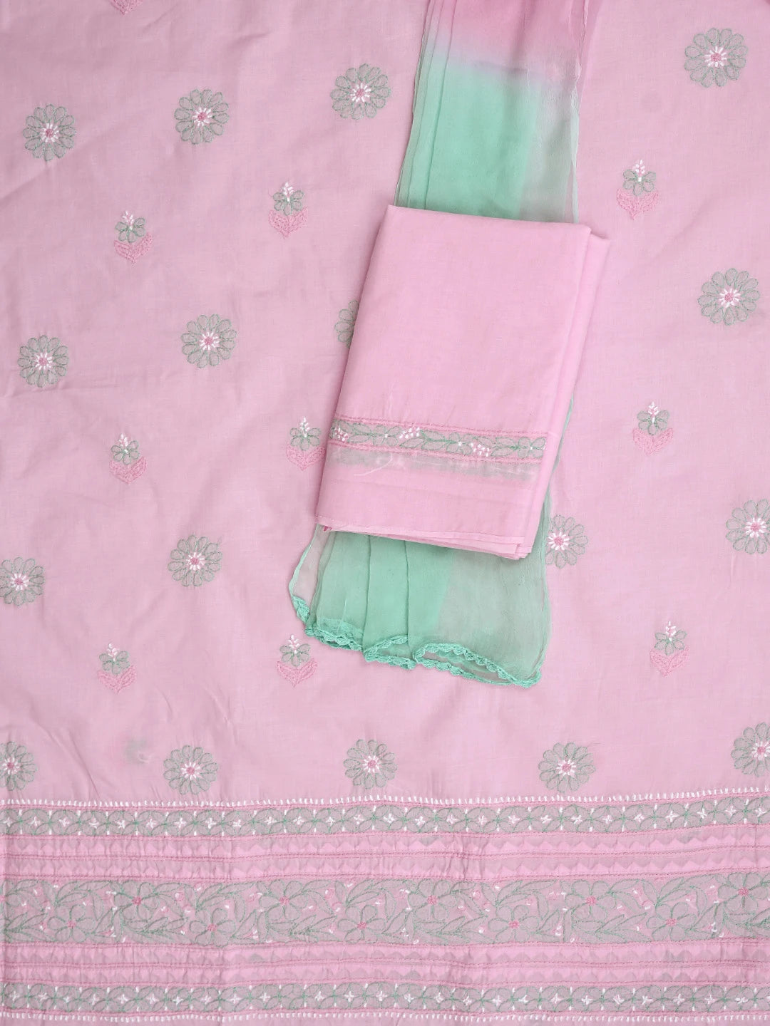 Ada Hand Embroidered Pink Cotton Lucknowi Chikankari Unstitched Suit Piece 01A879658