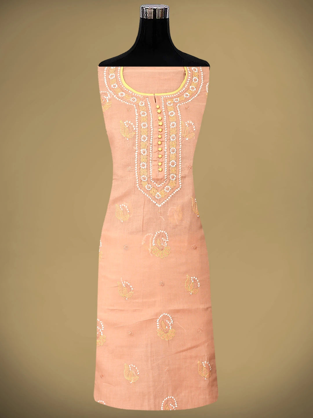 Ada Hand Embroidered Peach Cotton Lucknowi Chikankari Unstitched Suit Piece 01A879667