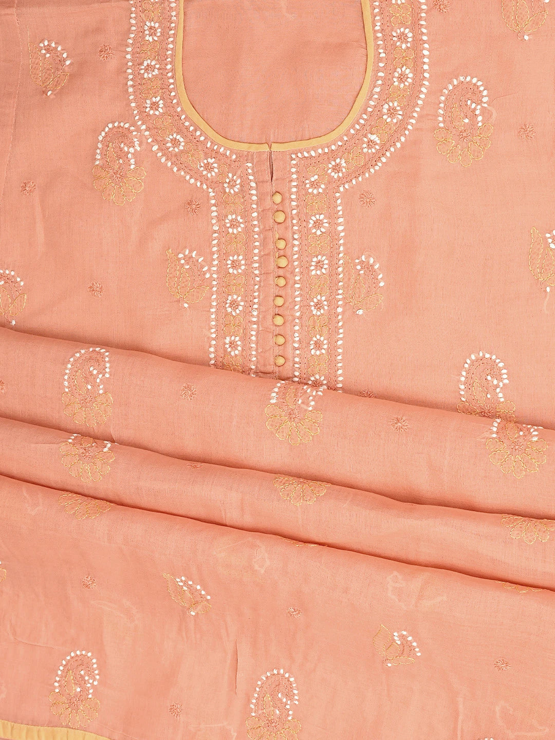 Ada Hand Embroidered Peach Cotton Lucknowi Chikankari Unstitched Suit Piece 01A879667