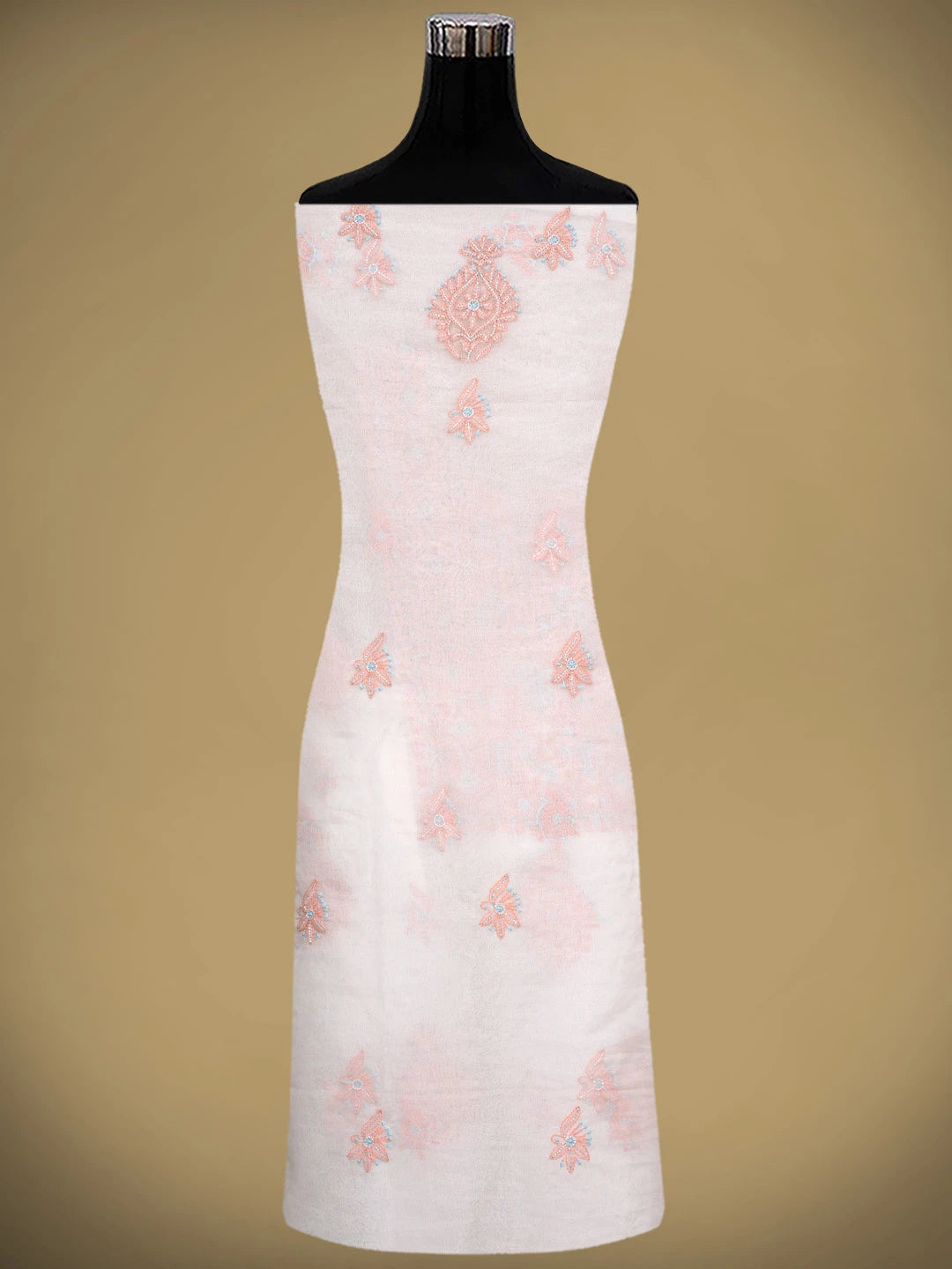 Ada Hand Embroidered White Old Lace Organza Lucknowi Chikankari Unstitched Kurta Dupatta Set With Cutdana Work 01A877733