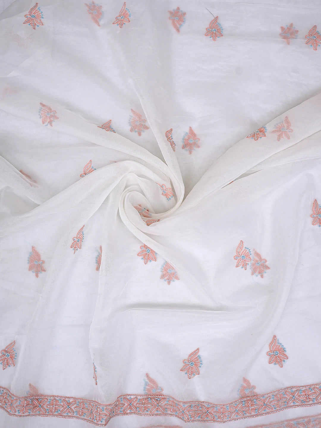 Ada Hand Embroidered White Old Lace Organza Lucknowi Chikankari Unstitched Kurta Dupatta Set With Cutdana Work 01A877733