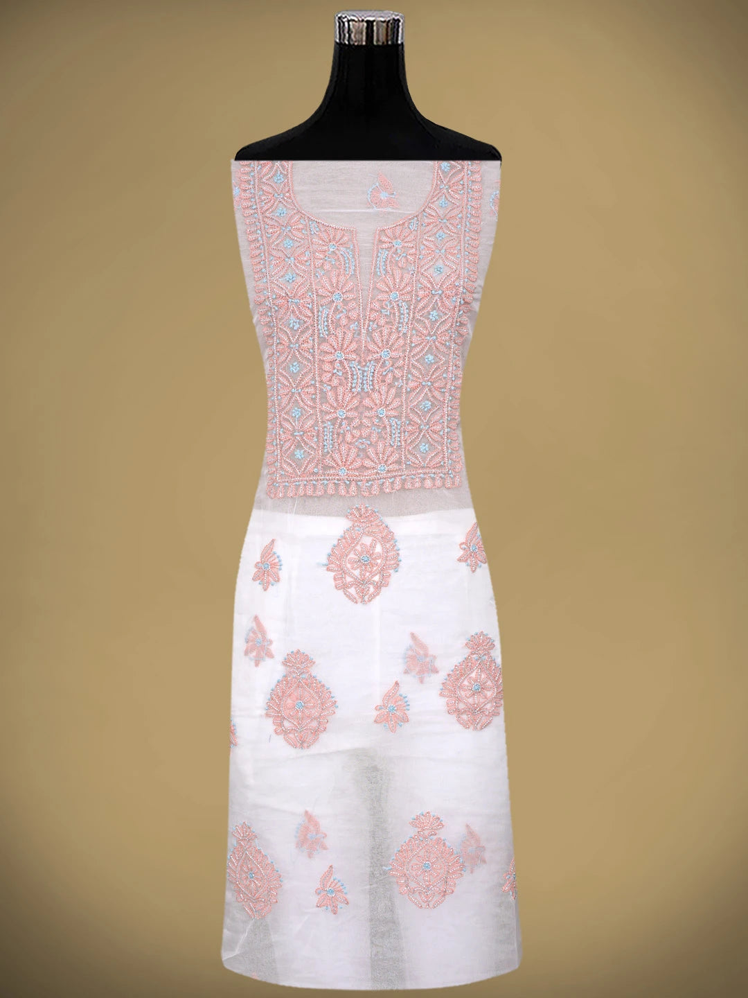 Ada Hand Embroidered White Old Lace Organza Lucknowi Chikankari Unstitched Kurta Dupatta Set With Cutdana Work 01A877733