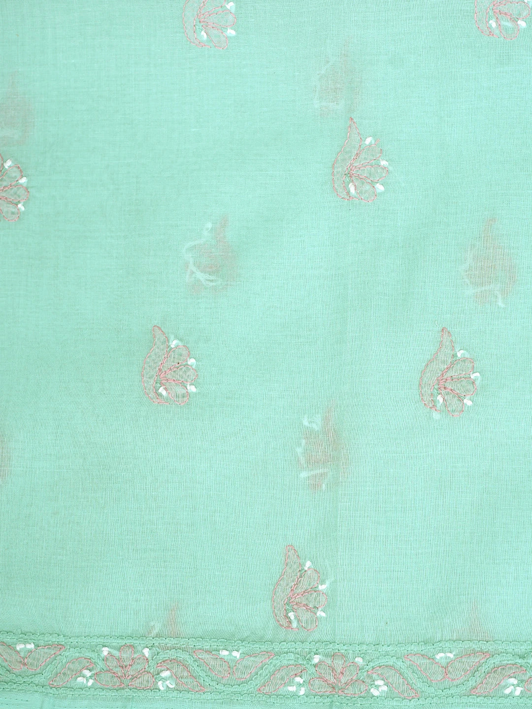Ada Hand Embroidered Sea Green Cotton Lucknowi Chikankari Unstitched Suit Piece 01A879355