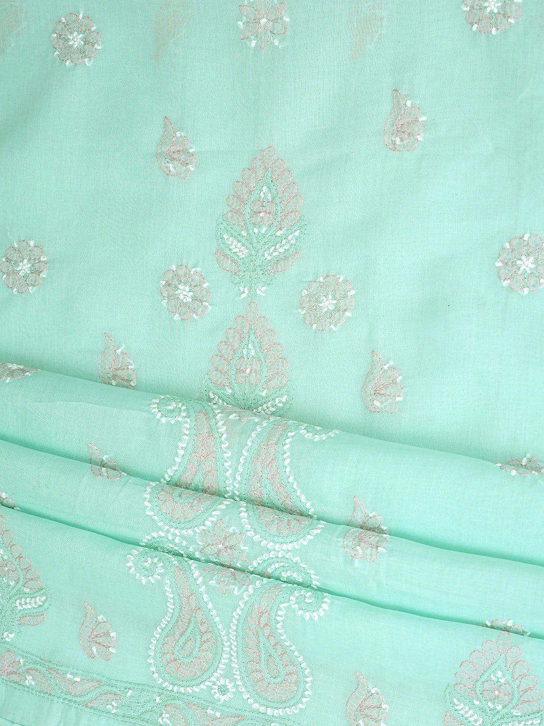 Ada Hand Embroidered Sea Green Cotton Lucknowi Chikankari Unstitched Suit Piece 01A879355