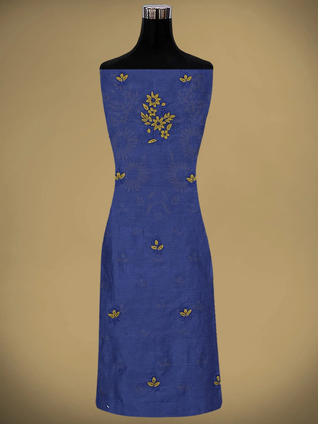 Ada Hand Embroidered Royal Blue Chanderi Lucknowi Chikankari Unstitched Kurta Dupatta Set 01A879591