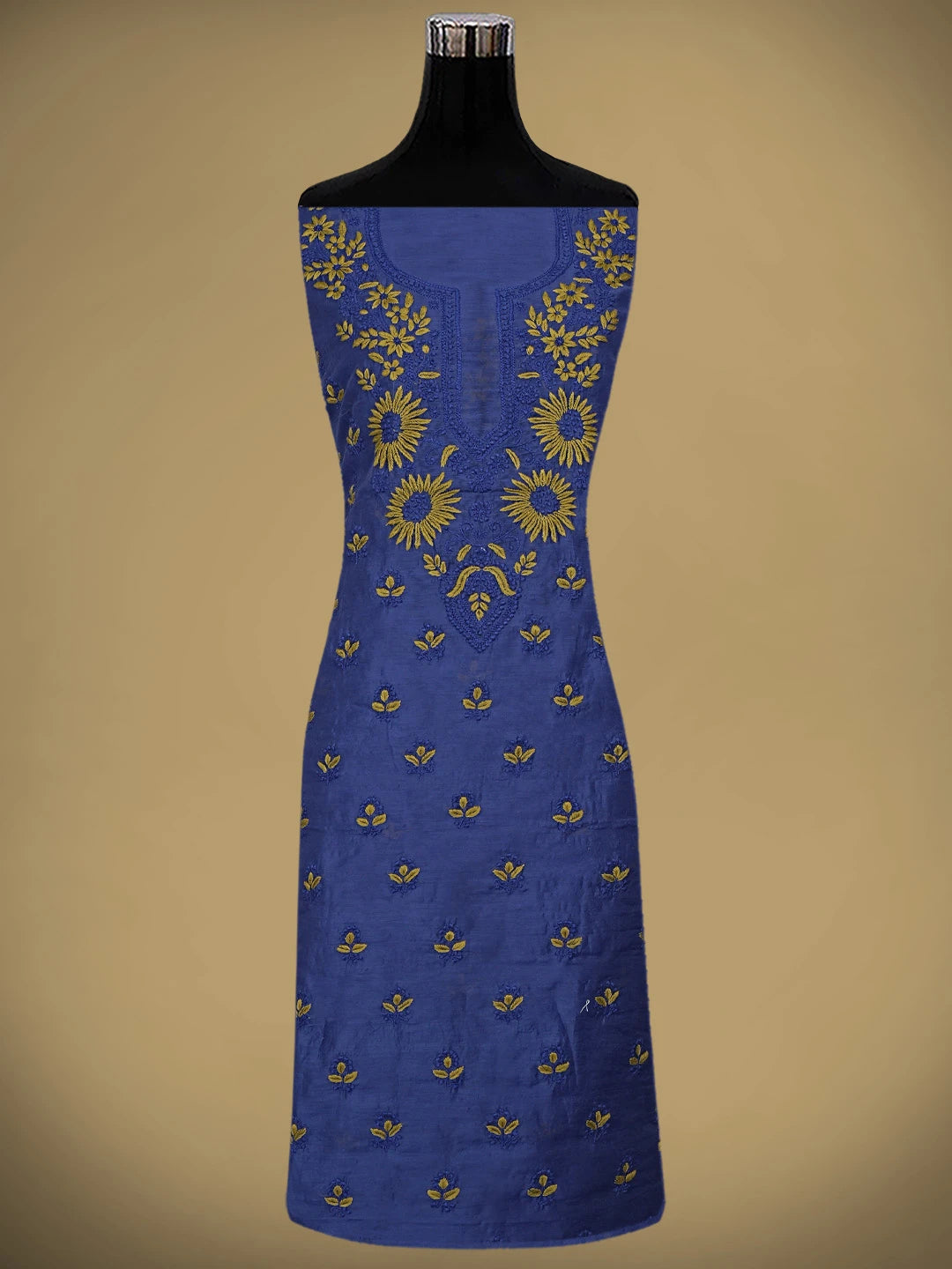 Ada Hand Embroidered Royal Blue Chanderi Lucknowi Chikankari Unstitched Kurta Dupatta Set 01A879591