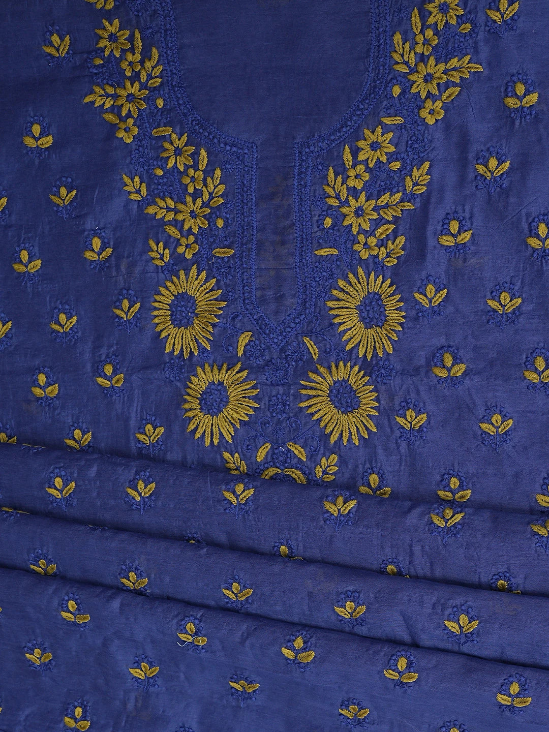 Ada Hand Embroidered Royal Blue Chanderi Lucknowi Chikankari Unstitched Kurta Dupatta Set 01A879591