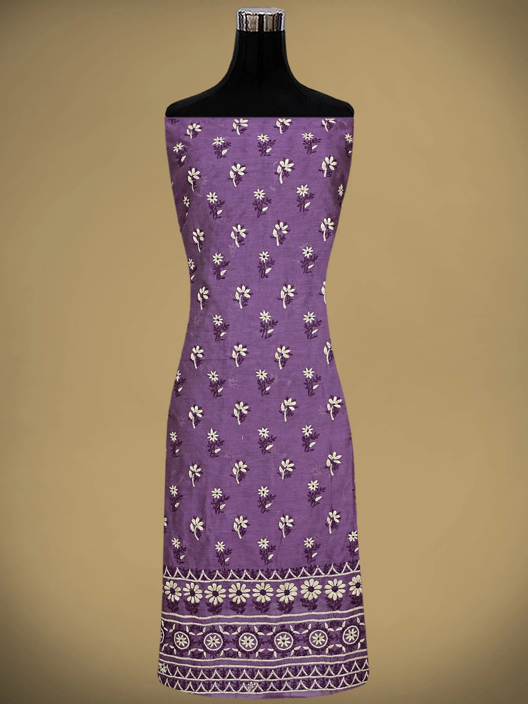 Ada Hand Embroidered Purple Chanderi Lucknowi Chikankari Unstitched Kurta Dupatta Set 01A879568