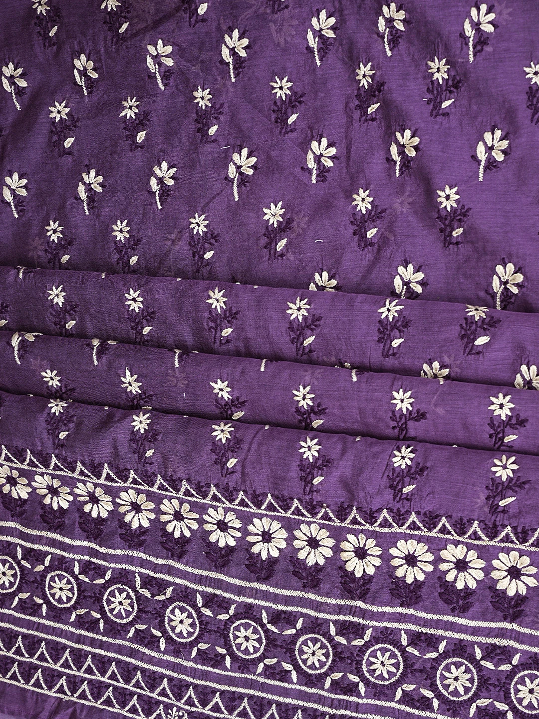 Ada Hand Embroidered Purple Chanderi Lucknowi Chikankari Unstitched Kurta Dupatta Set 01A879568