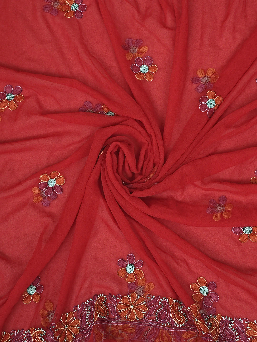 Ada Hand Embroidered Red Georgette Lucknowi Chikankari Unstitched Suit Piece 01A896013