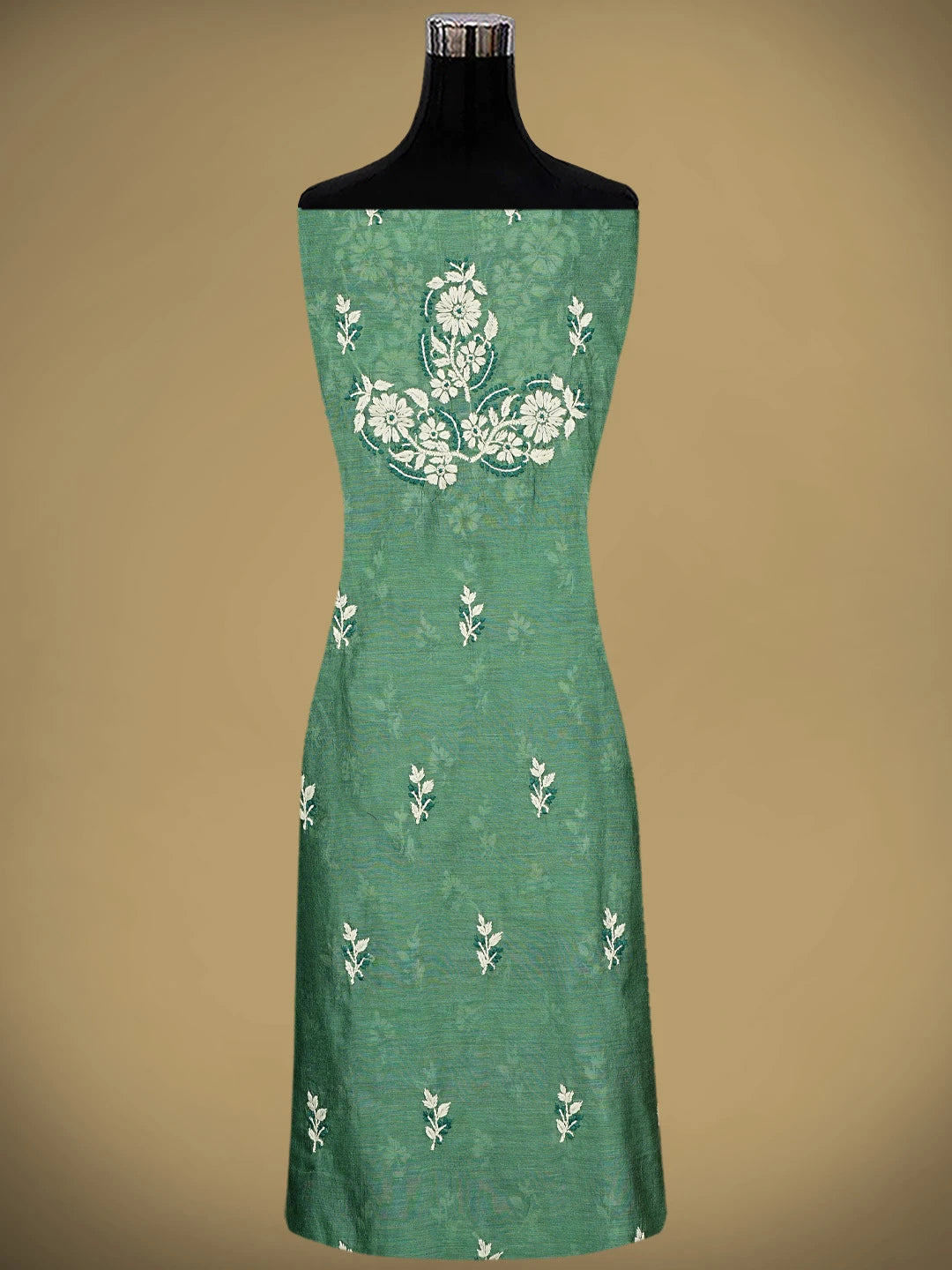 Ada Hand Embroidered Hunter Green Chanderi Lucknowi Chikankari Unstitched Kurta Dupatta Set 01A879592