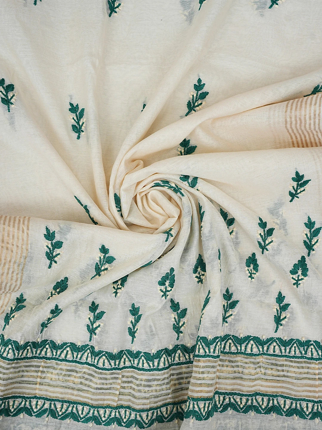 Ada Hand Embroidered Hunter Green Chanderi Lucknowi Chikankari Unstitched Kurta Dupatta Set 01A879592