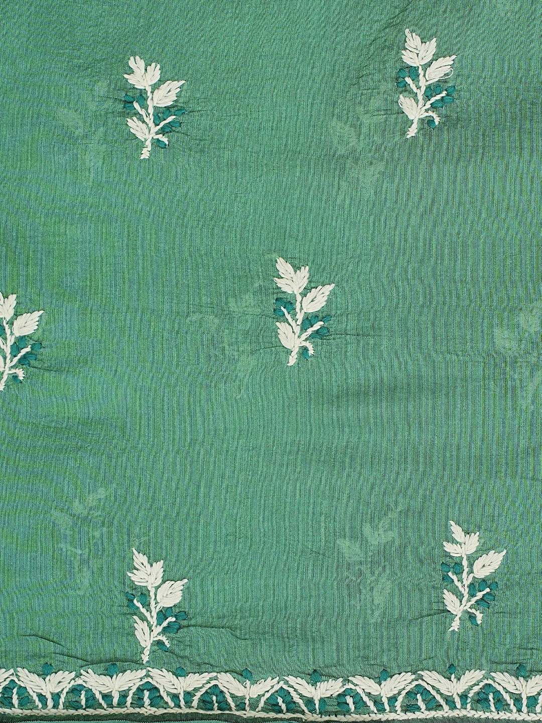 Ada Hand Embroidered Hunter Green Chanderi Lucknowi Chikankari Unstitched Kurta Dupatta Set 01A879592