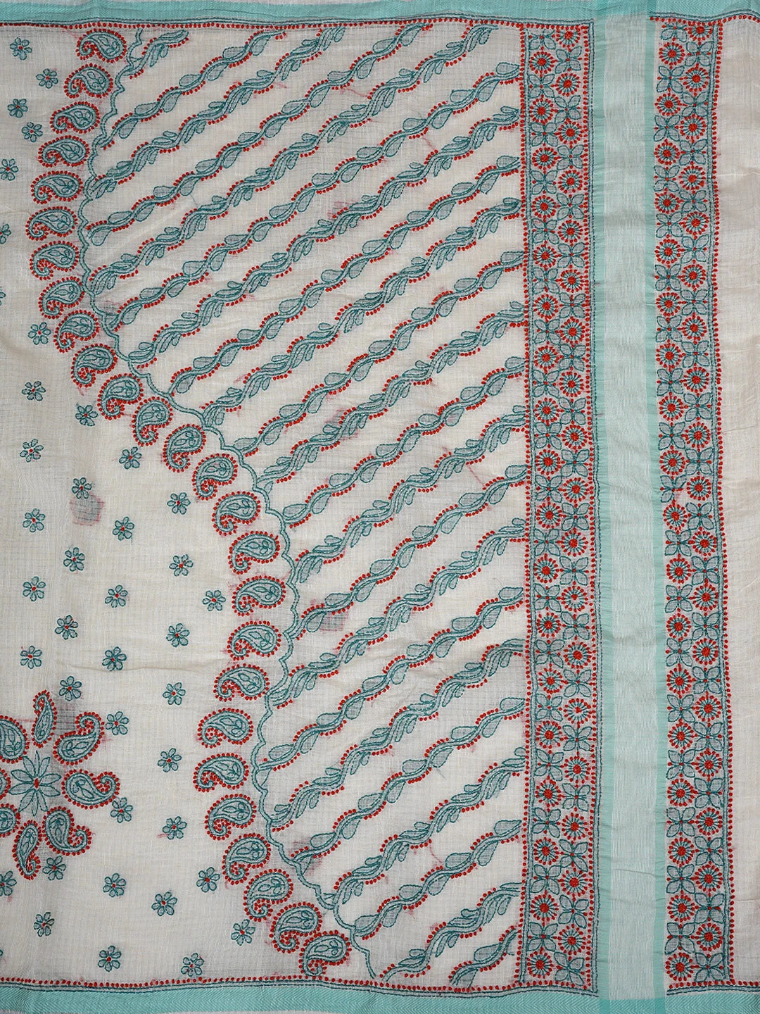 Ada Hand Embroidered Cream Chanderi Lucknowi Chikankari Saree With Blouse 01A867914