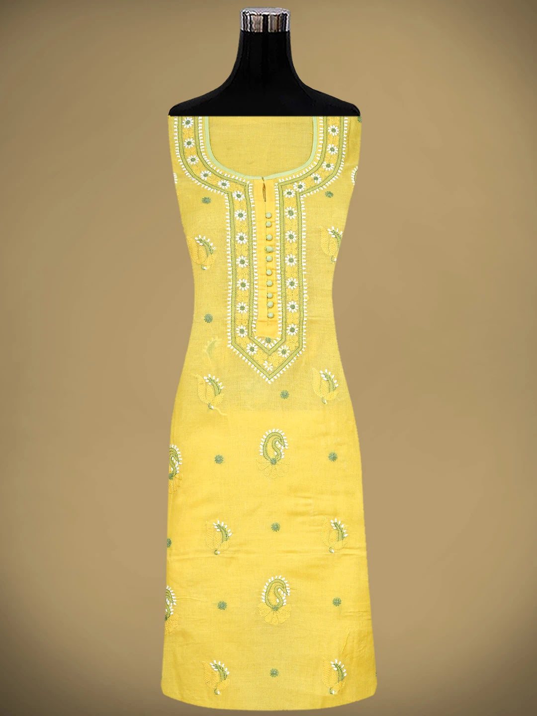 Ada Hand Embroidered Yellow Cotton Lucknowi Chikankari Unstitched Suit Piece 01A879666
